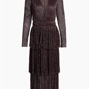 Sabina Musayev Metallic Carry Tiered Belted Metallic Dress/Revolve